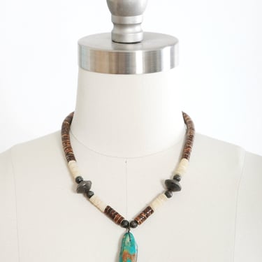 Vintage Native American turquoise sterling silver Liberty Navajo pearls sea shell Heishi beaded necklace 