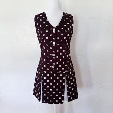 60s Mod Cotton Black and White Geometric Print Skort Romper | Small 