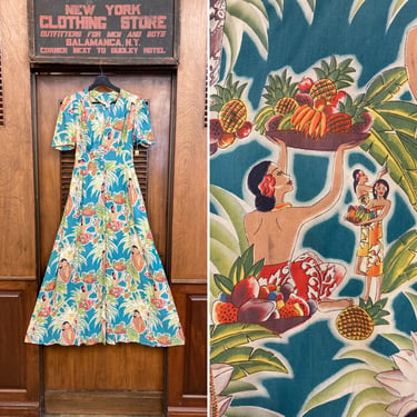 Vintage 1940’s NOS Frank McIntosh Hula Girl Maiden Print Rayon Hawaiian Dress, Vintage Rayon, Hawaiian Print, NOS Vintage, Tiki, Tropical 