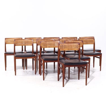 Erik Wørts Mid Century Danish Teak and Cane Dining Chairs - Set of 12 - mcm 