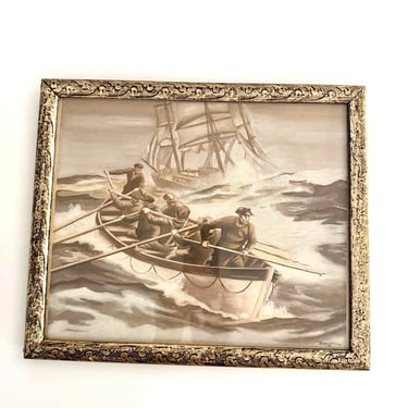Vintage Lifeboat Rescue Watercolor by Ivan Ellis McDougal-Framed 
