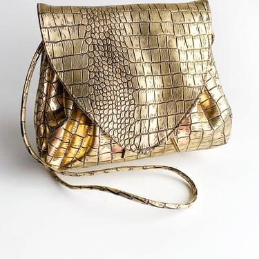 1980s Gold Faux Leather Snakeskin Purse