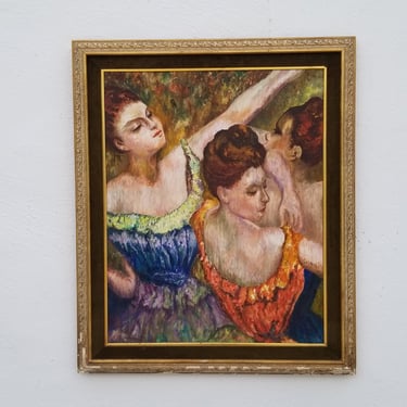 1960's Vintage Three Female Dancer Oil On  Canvas Painting . 