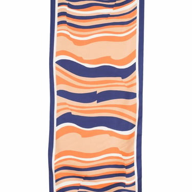 Pierre Balmain 1960s Vintage Orange & Navy Abstract Striped 50" Long Silk Scarf 