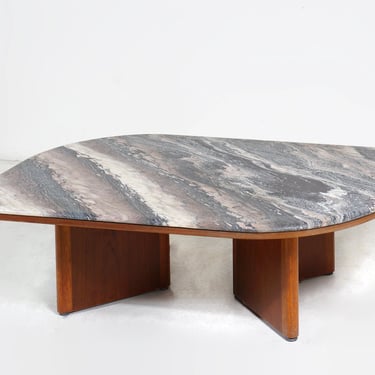 Marble And Teak Coffee Table 