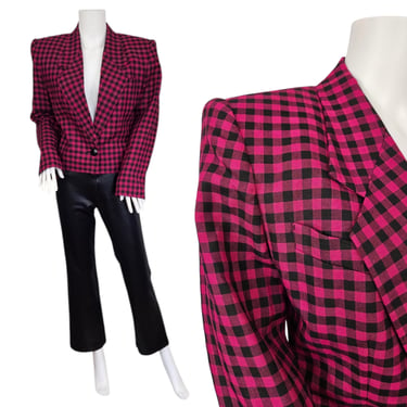 1980s Pink Black Check Print Plaid Suit Coat I Blazer I Jacket I Sz Med I Sterling Cooper I New Wave I David Byrne 