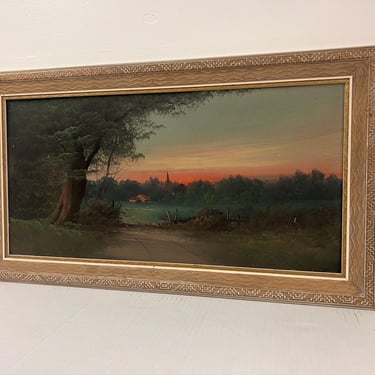 Free shipping within continental US -  Vintage Mid Century Traditional Style Watercolor Painting of  Landscape Rustic Style Wooden frame. 