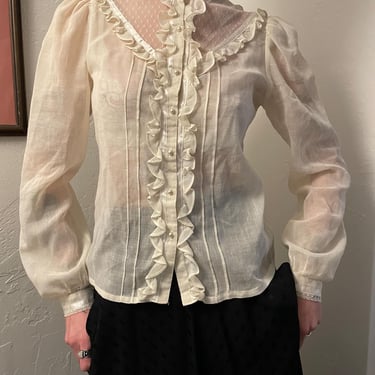 1970s Gunne Sax Blouse with Ruffles size Small 