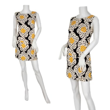 1960's Black White Yellow Daisy Print MOD Scooter Skorts Dress I Romper I Sz Med 