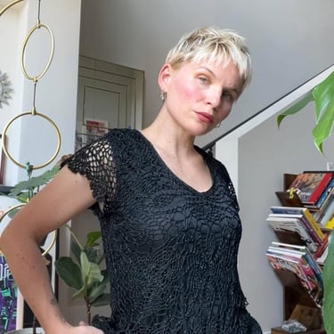 VTG 90s Metallic Black Crochet Top 
