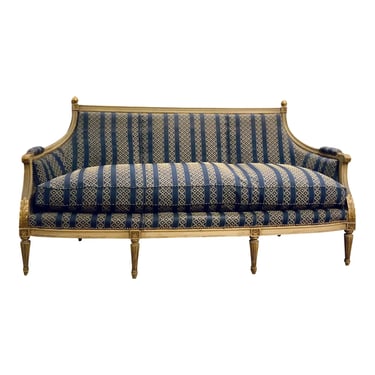 Vintage Louis XVI Style Blue and Gold Sofa
