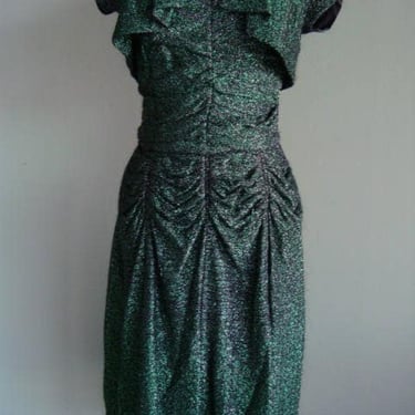1940'S Inspired Green lame Spaghetti Strapped Dress with Bolero Jacket 