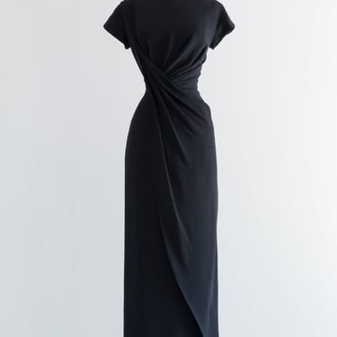 Sublime 1950's Dorothy O'Hara Black Crepe Evening Gown / Medium