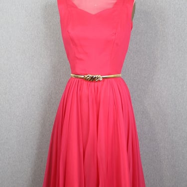 1950s, 1960s Hot Pink Chiffon Cocktail Dress - Cocktail Party, Black Tie, Formal - Chiffon Party Dress 