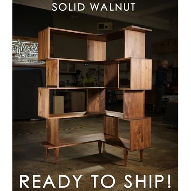 READY TO SHIP - Corner Offstack Bookcase, Geometric Corner Bookcase, Corner Lp Shelf, Offset Corner Shelf 