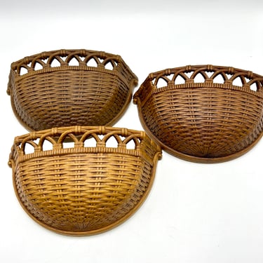 Vintage Homco 70s Burwood Wall Pocket Baskets, Set of 3, Basketweave, Wall Decor Hangings, Planters, Brown Wicker Style, 1978 Home Decor 