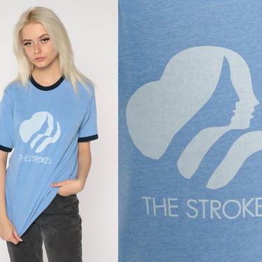 Vintage The Strokes Shirt Y2K Rock Band Blue Grape Baby Blue Ringer T Shirt Girl Scout Tour Tshirt Graphic Music Concert Tee 00s Large 