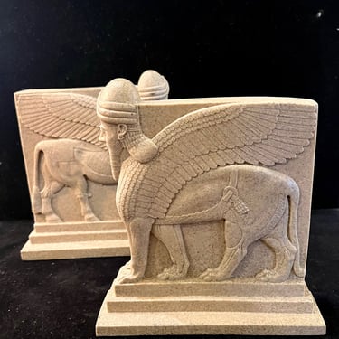 Pair of Lamassu Bookends Lion Mesopotamian Art Decorative