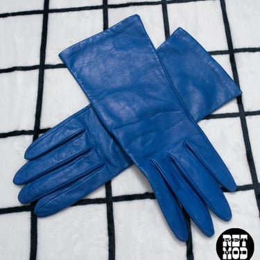 RARE RARE RARE Vintage Blue Soft Leather Gloves in a Larger Size 