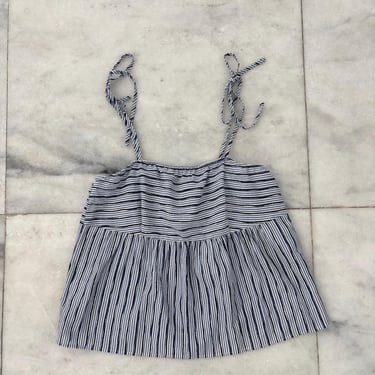 Y2K BCBGENERATION Tank Top Blue Stripe Tie Strap Babydoll Empire Waist Women Small Boho 