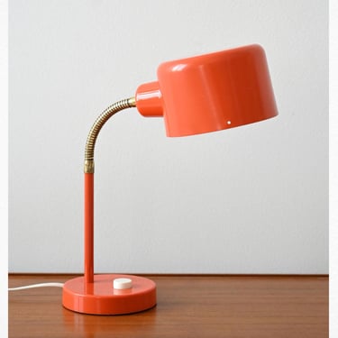 1970s Swedish Orange Desk Lamp, Vintage Metal Table Lamp 