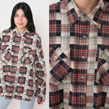 90s Flannel Shirt Plaid Button up Shirt Grunge Lumberjack Long Sleeve Boyfriend Checkered Print Vintage 1990s Mens Extra Large xl 17 1/2 