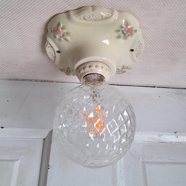 Porcelier Light, Art Deco Fixture, Art Deco Light, Single Bulb Light, White and Pink Light, Little Girl's Light, Small Nursery Light 