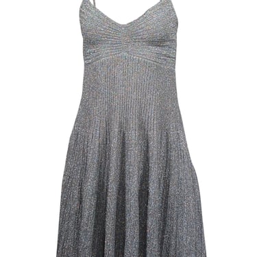 A.L.C. - Silver Metallic Pleated Mini Dress Sz XS