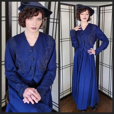 Edwardian Dress Suit Blue Wool Soutache Embroidery AS IS 