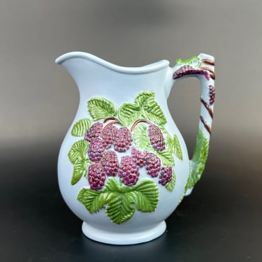 1963 Vintage Atlantic Mold Boysenberry & Leaves Pitcher: Hand-Painted and Artist-Signed Beauty 