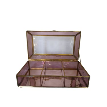 VINTAGE Beveled Etched Glass Trinket Box, Glass Jewelry Box, Home Decor 
