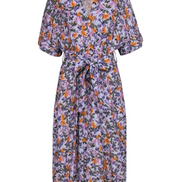 Vince - Lavender &amp; Multi color Floral Print Short Sleeve Dress Sz S