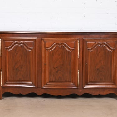 Baker Furniture French Provincial Louis XV Carved Walnut Sideboard or Bar Cabinet, Newly Refinished