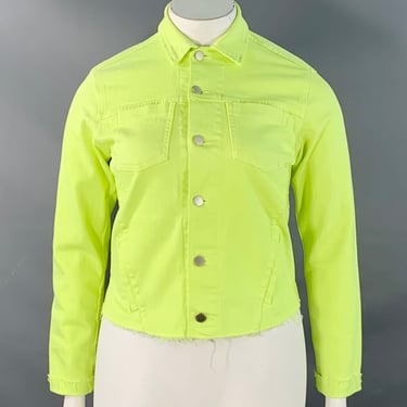 L'AGENCE Size L Yellow Neon Cotton Blend Twill Raw Edge Jacket=
