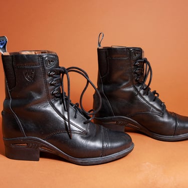 90s Black Ariat Lace up Hiking Boots Vintage Combat Leather Boots 
