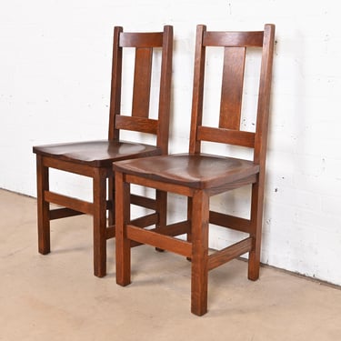 Limbert Mission Oak Arts &#038; Crafts Side Chairs, Pair