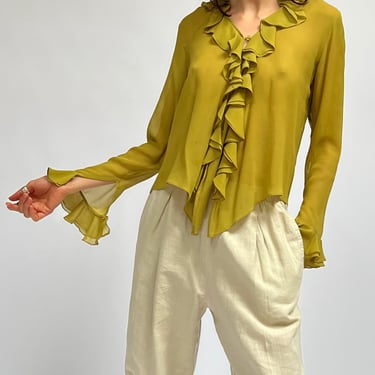 Avocado Silk Blouse (M)