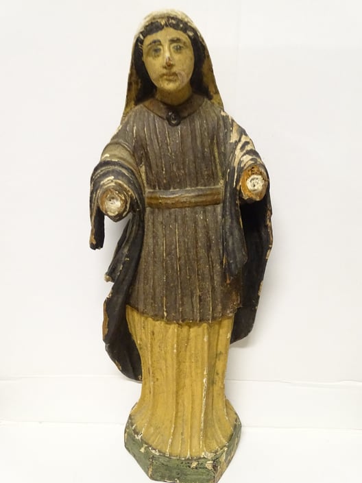 Antique 1800's Saint Mary Santos, Large 19 inch Hand Carved Madonna, Religious Polychrome Our Lady Church Folk Art 