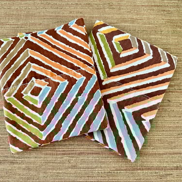 Vintage Geometric King Pillow Case - Brown Rust Yellow Green Blue 
