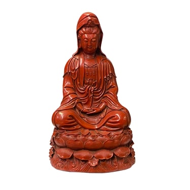 Chinese Red Lacquer Resin Kwan Yin Bodhisattva Avalokitesvara Statue ws1923E 