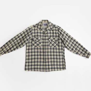 50s Pendleton | Vintage 1950s plaid gray + blue Pendleton Wool Shirt 