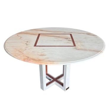 French Red and White Marble Center Dining Table, 1960