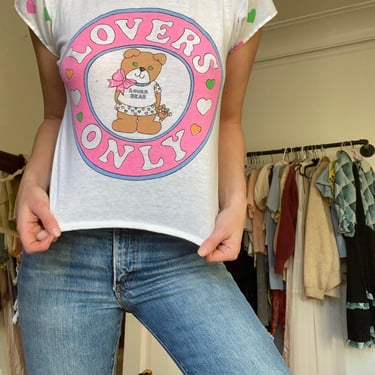 Vintage 80s 90s Lovers Only Bear Graphic Tee Hearts Valentines Day Small by TimeBa