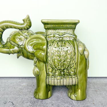 Green Ceramic Elephant Garden Seat