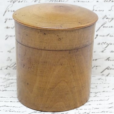 Antique French Wooden Dresser Powder Jar, Vintage Hand Turned Wood Treen Travel Case 