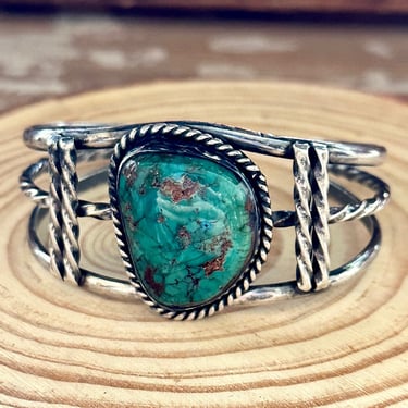 TWIRL TOGETHER Navajo Kingman Turquoise Sterling Silver Cuff 32g | Large Bracelet | Native American Statement Jewelry, Indigenous, Southwest 