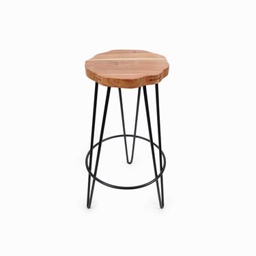 Natural Wood Bar Stool Iron Base 