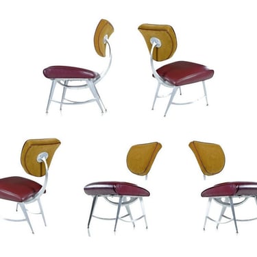 Set of 5 Original Jordan Mozer for Disney Quest Burgundy Armillary Chairs 