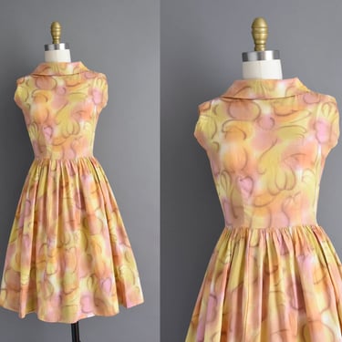 1950s vintage dress | Beautiful Sherbet Cotton Full Skirt Summer Dress | XS 