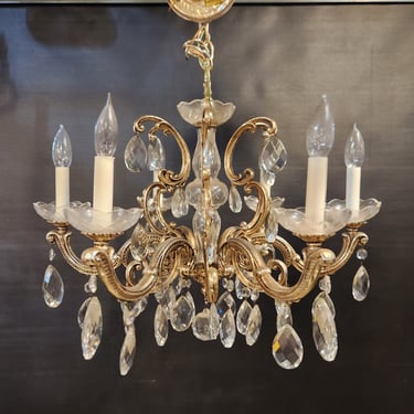 Classic Six-Light Schonbek Crystal Chandelier with Scrolled Arms